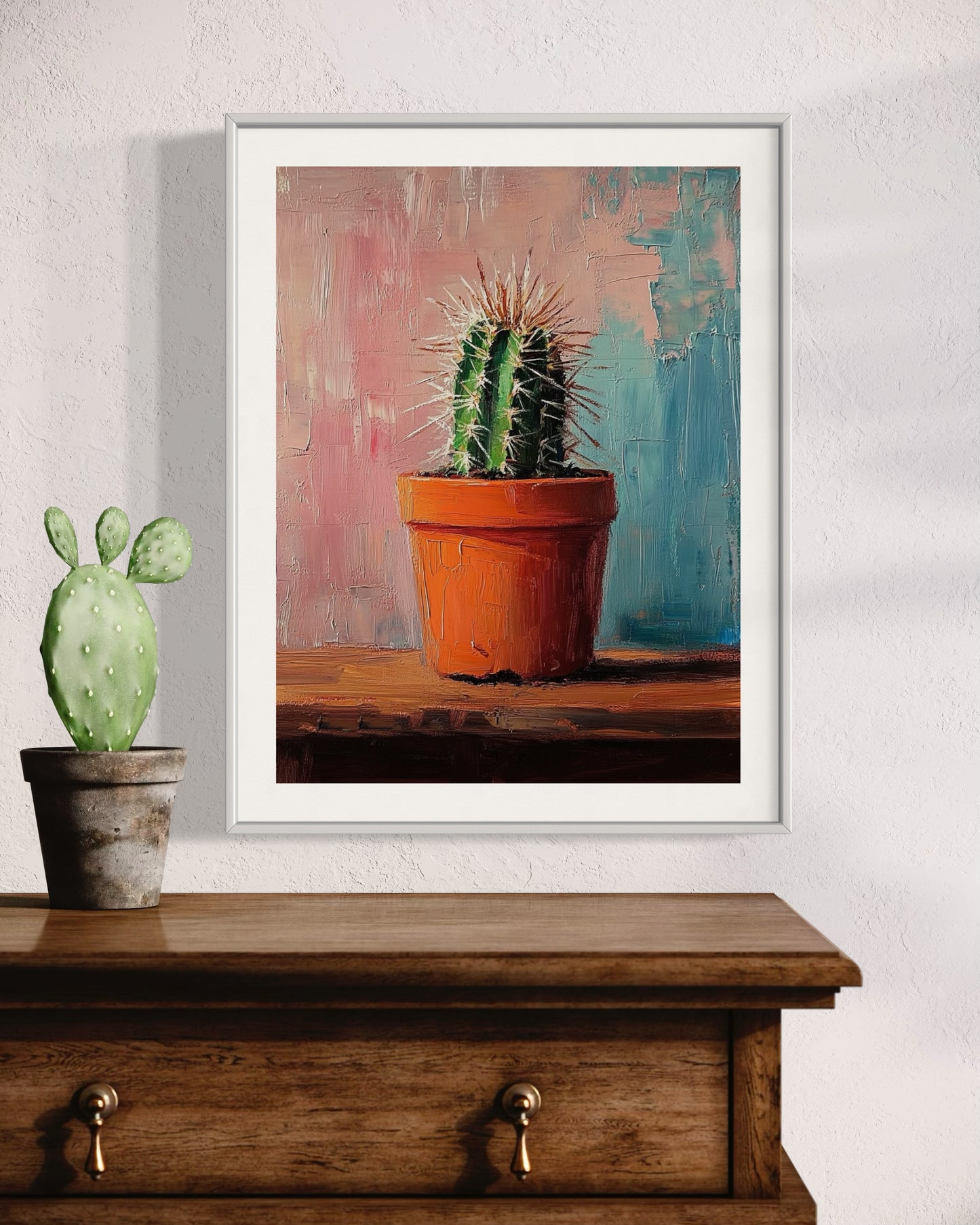 Potted Cactus - Vibrant Textured Painting