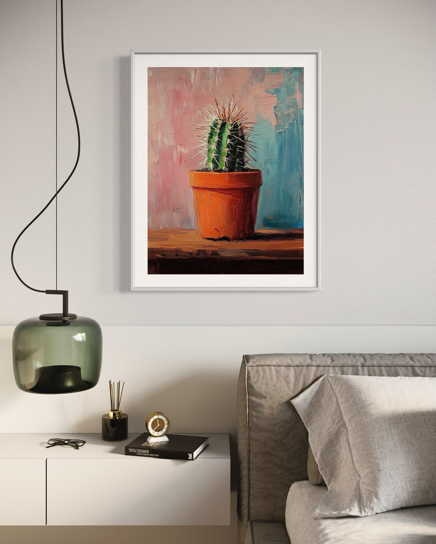 Potted Cactus - Vibrant Textured Painting