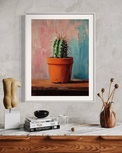 Potted Cactus - Vibrant Textured Painting