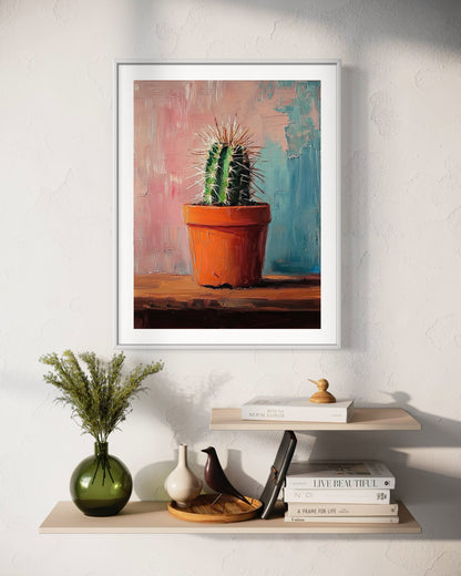 Potted Cactus - Vibrant Textured Painting