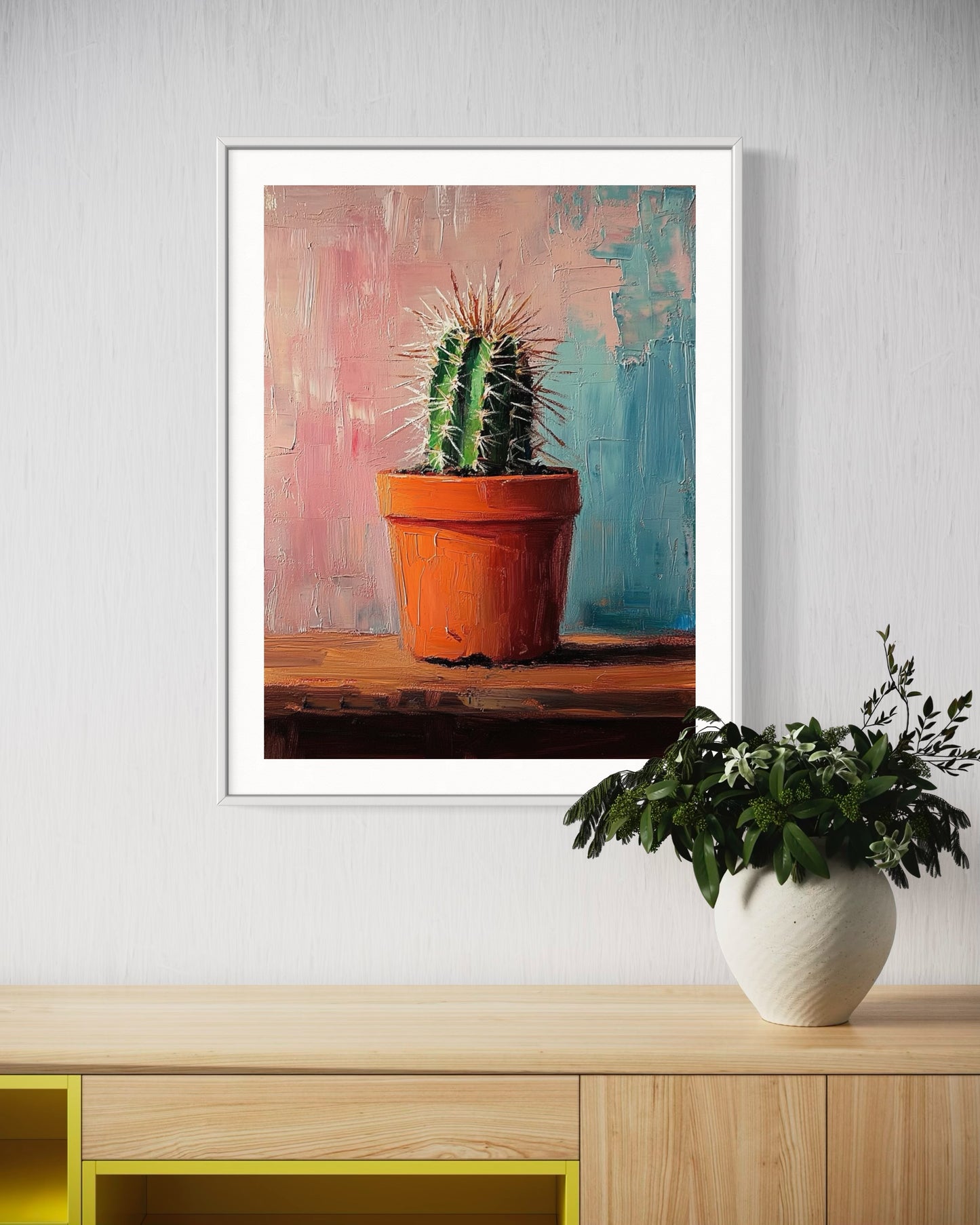 Potted Cactus - Vibrant Textured Painting