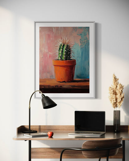 Potted Cactus - Vibrant Textured Painting