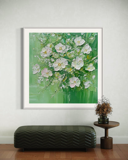 Green Serenity Floral Abstract Art