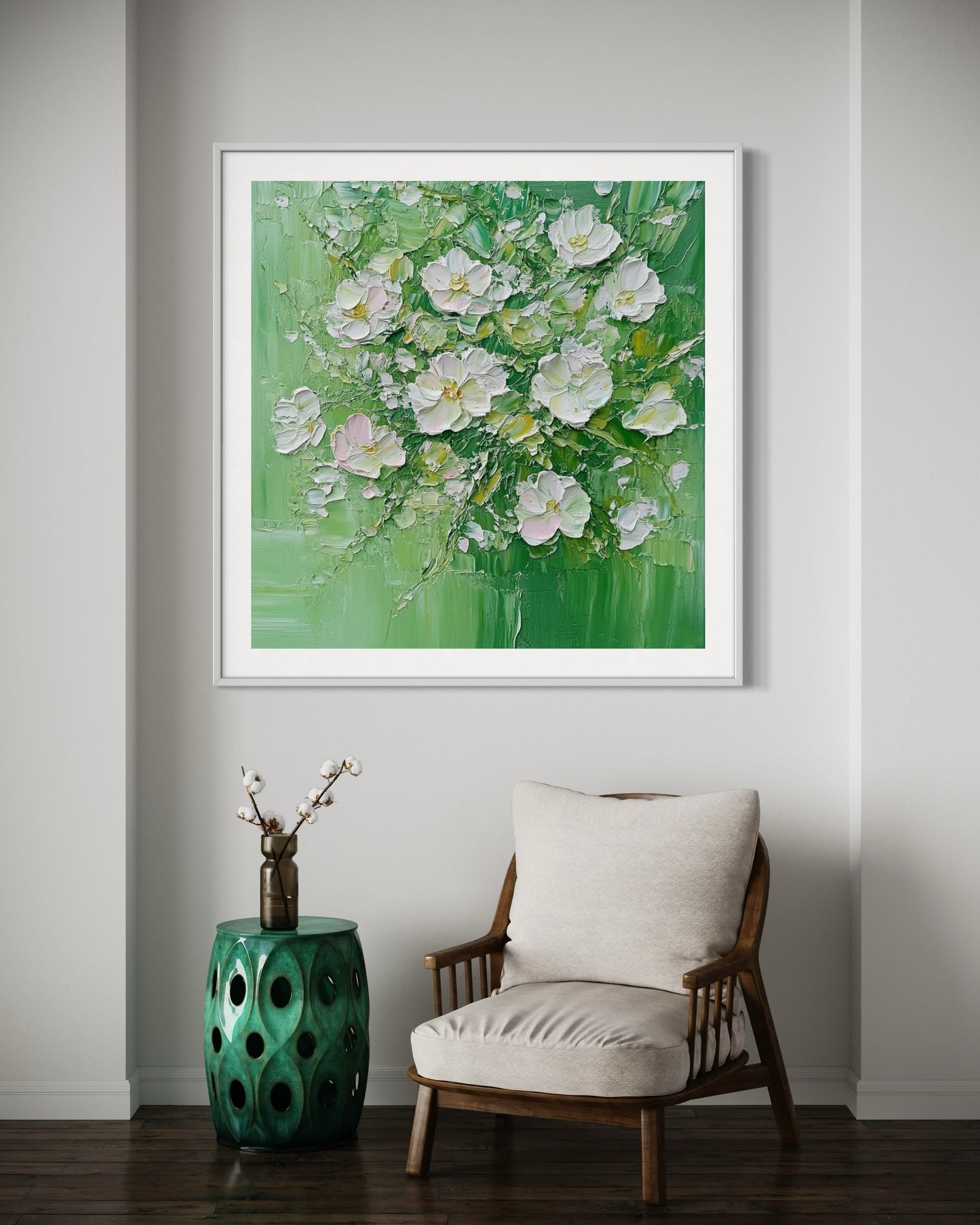 Green Serenity Floral Abstract Art