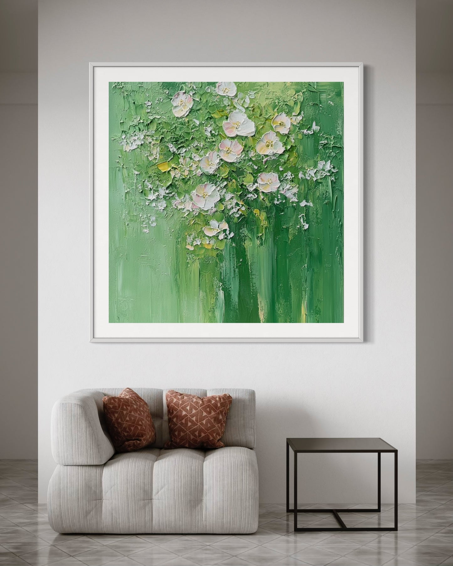 White Blooms in Green Harmony Canvas Art