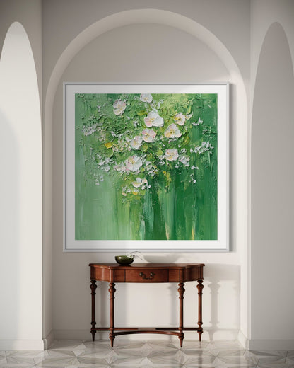 White Blooms in Green Harmony Canvas Art