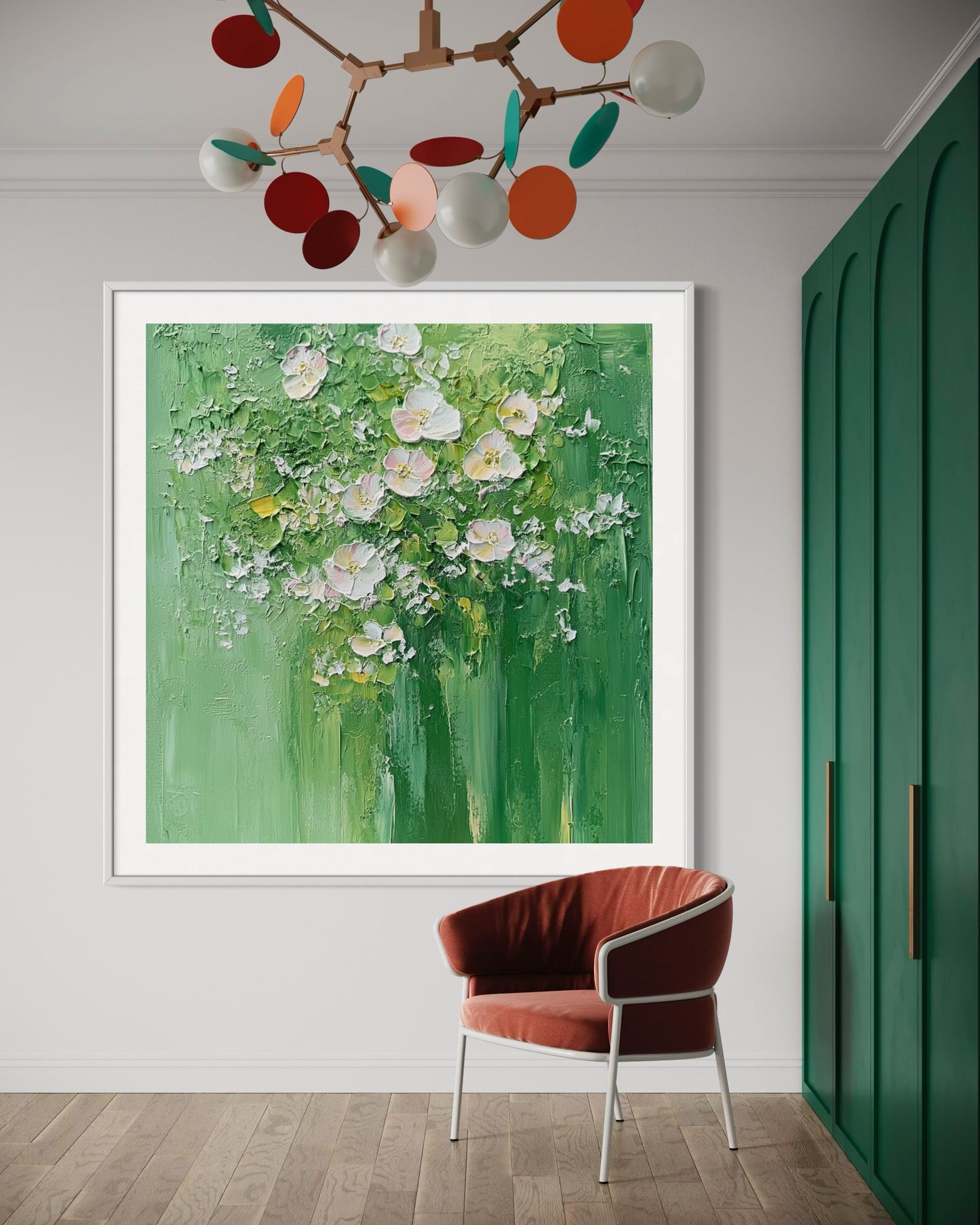 White Blooms in Green Harmony Canvas Art