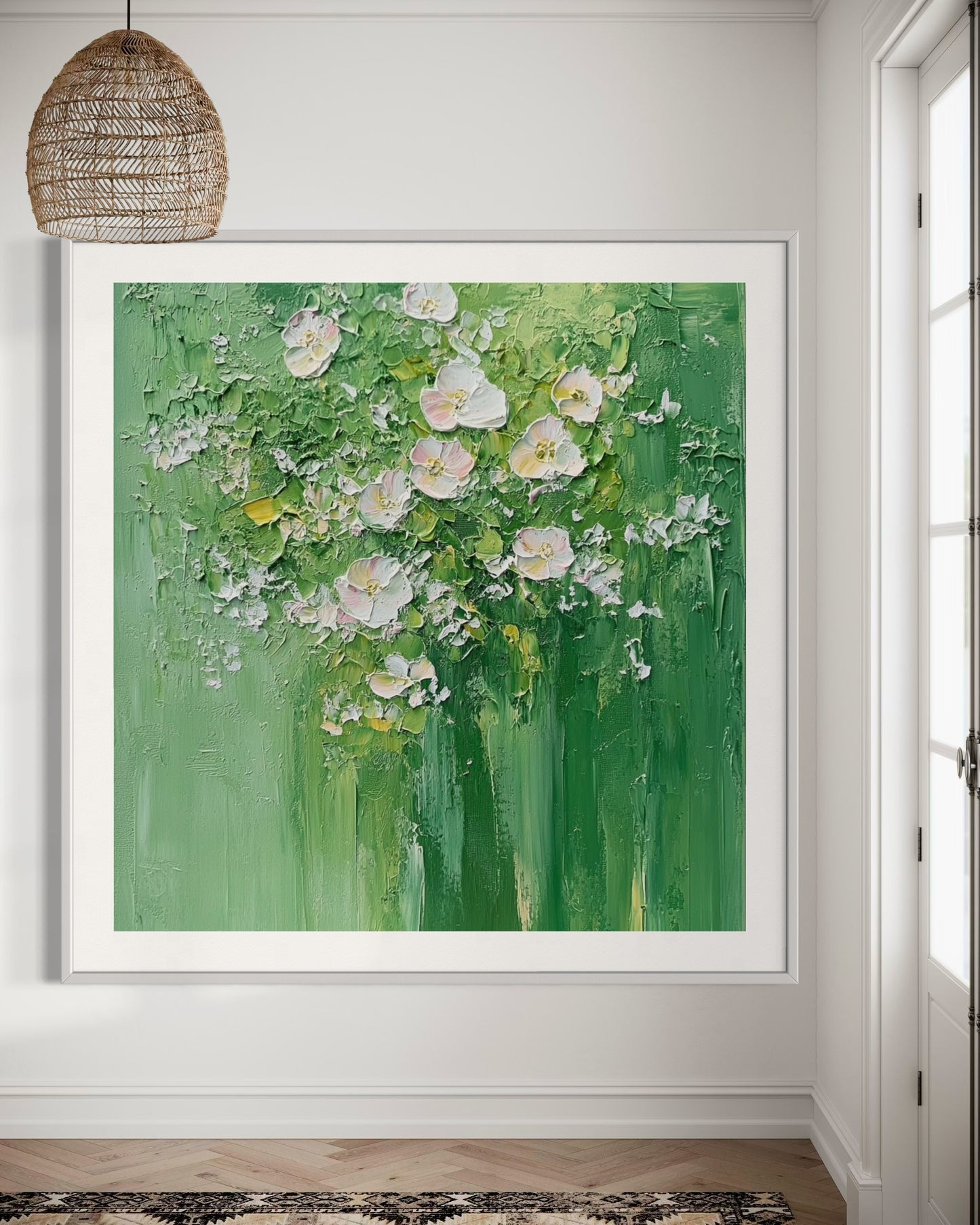 White Blooms in Green Harmony Canvas Art