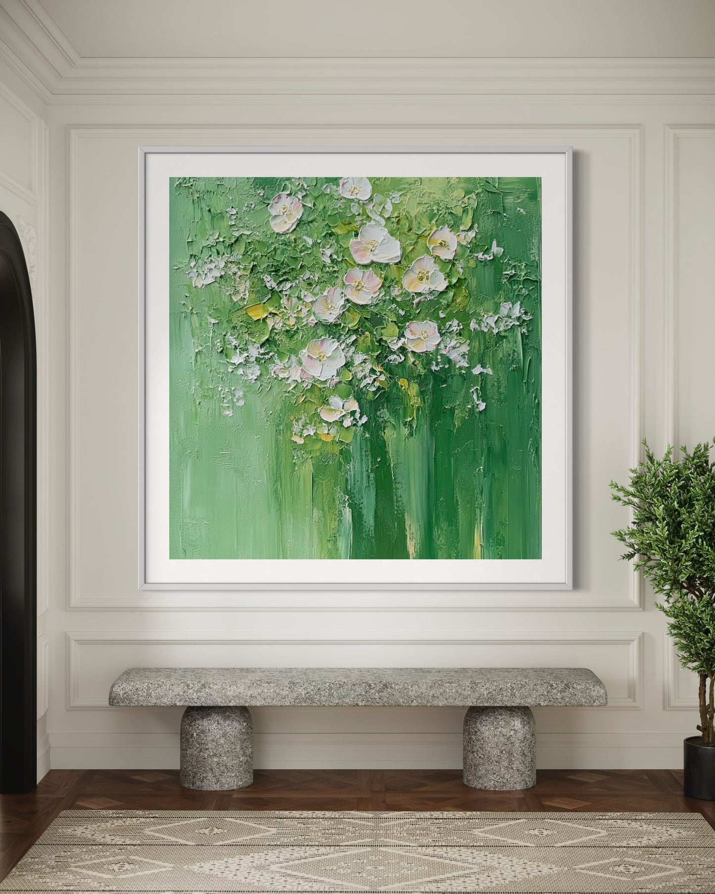 White Blooms in Green Harmony Canvas Art