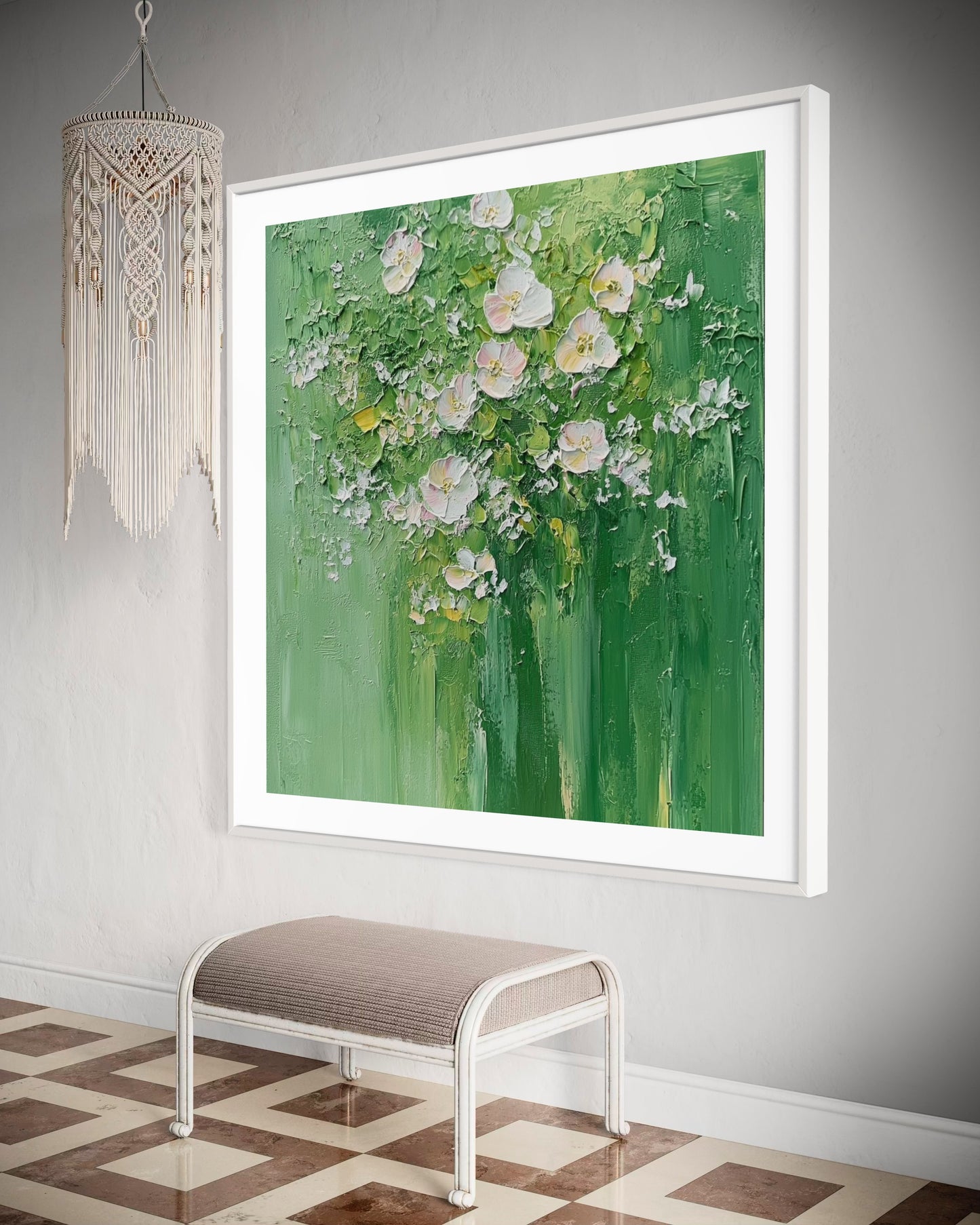 White Blooms in Green Harmony Canvas Art