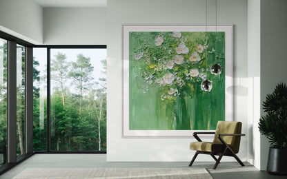 White Blooms in Green Harmony Canvas Art