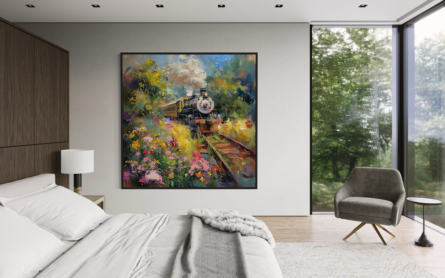 Classic Steam Train with Summer Blossoms