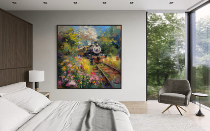 Classic Steam Train with Summer Blossoms