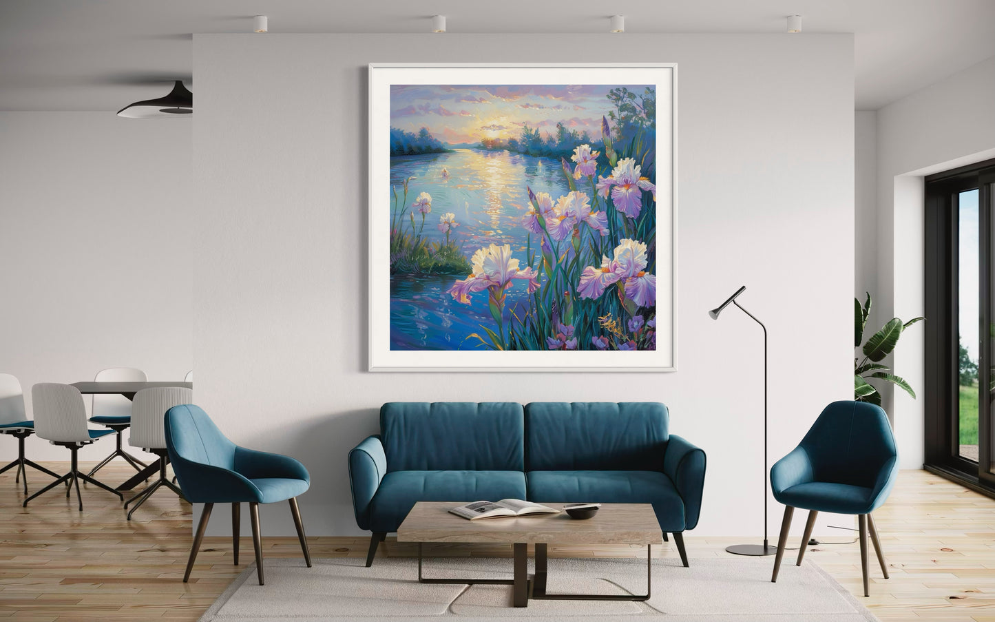 Iris Blooms by the Lake Canvas Oil Painting