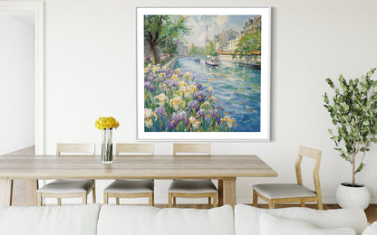 Parisian Riverside with Irises Oil Canvas