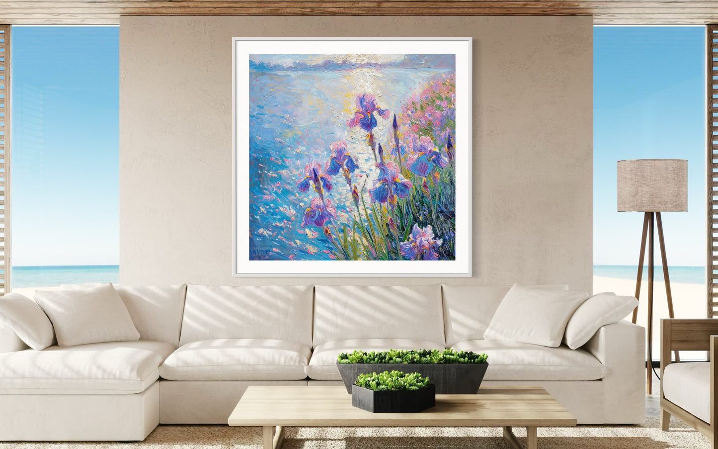 Iris Fields by the Water Oil Painting