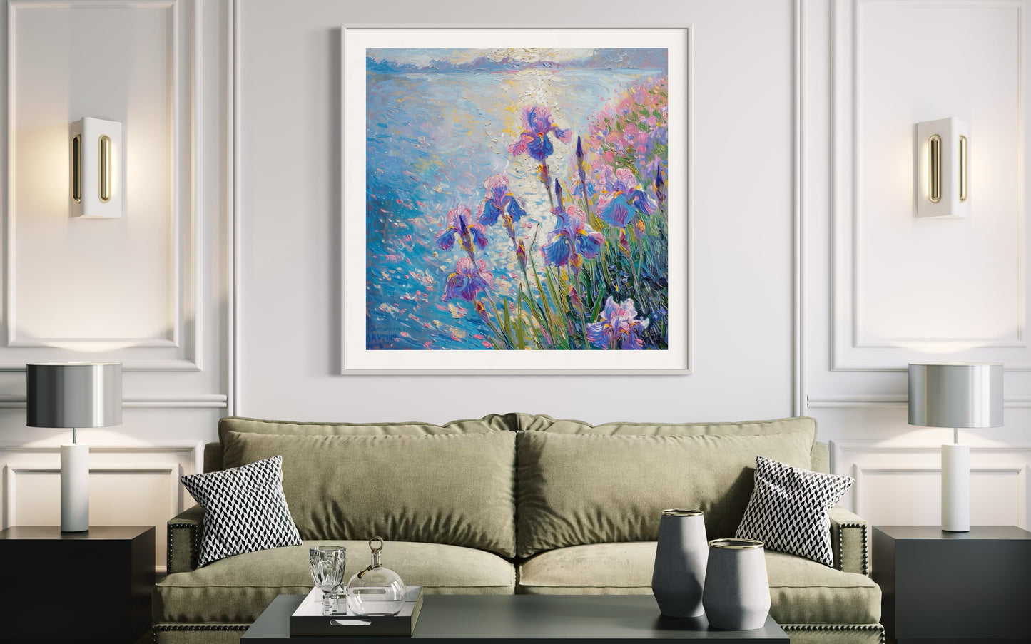 Iris Fields by the Water Oil Painting