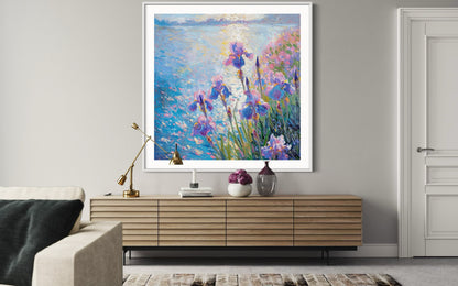 Iris Fields by the Water Oil Painting