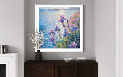 Iris Fields by the Water Oil Painting