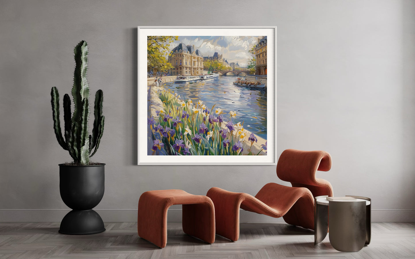 Springtime Along Paris Canals Canvas Painting