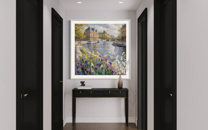 Springtime Along Paris Canals Canvas Painting