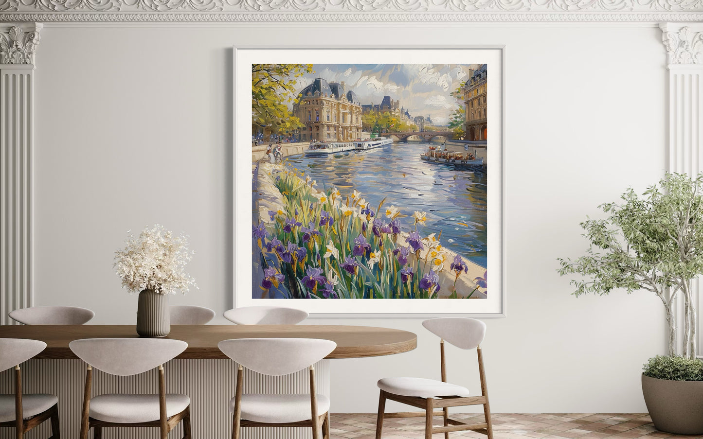 Springtime Along Paris Canals Canvas Painting