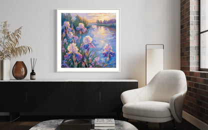 Sunset Glow and Iris Blooms Canvas Painting