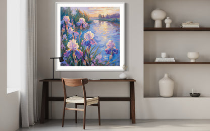 Sunset Glow and Iris Blooms Canvas Painting