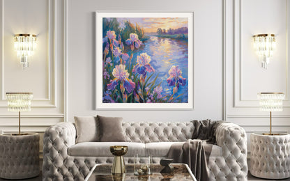 Sunset Glow and Iris Blooms Canvas Painting