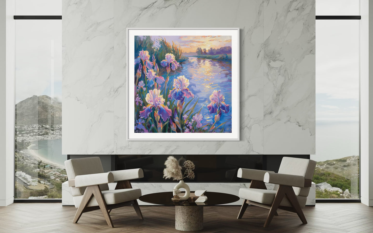 Sunset Glow and Iris Blooms Canvas Painting