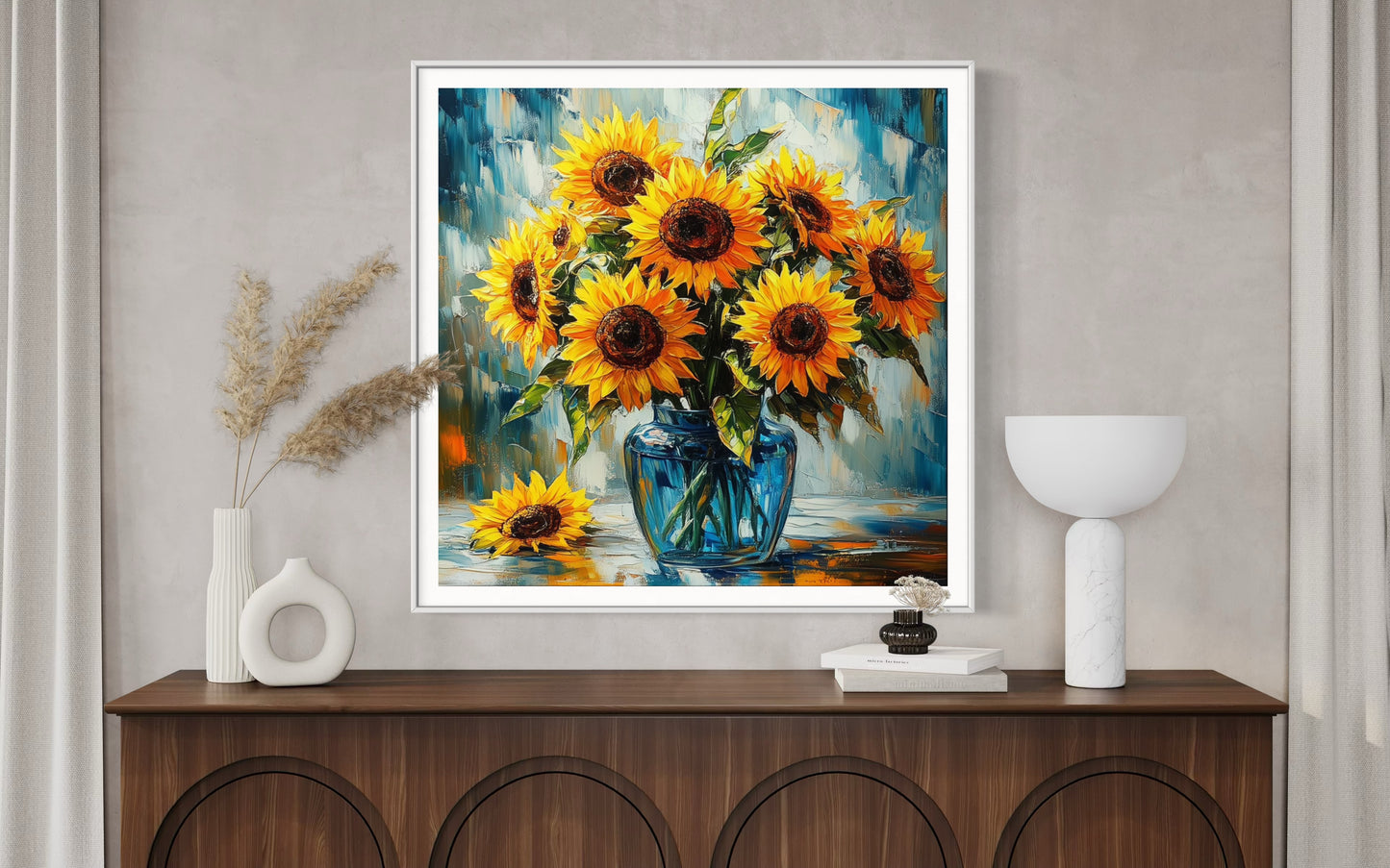 Vibrant Sunflowers in a Blue Vase