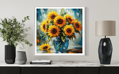 Vibrant Sunflowers in a Blue Vase