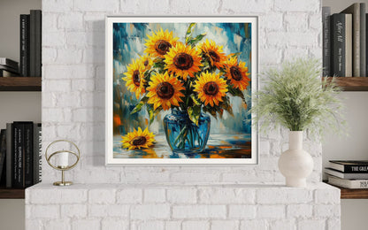 Vibrant Sunflowers in a Blue Vase