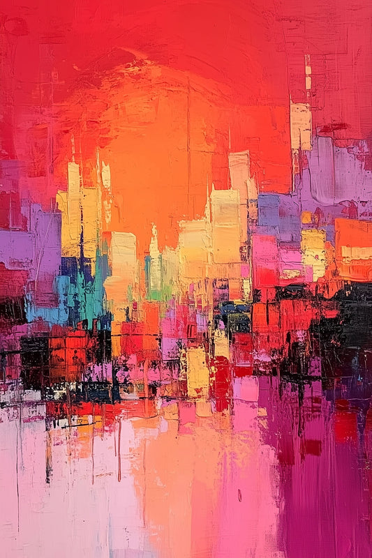 Red Sun City - Urban Abstract Skyline Wall Art