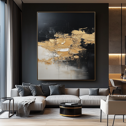 Golden Cracks – Textured Black and Gold Abstract Wall Art