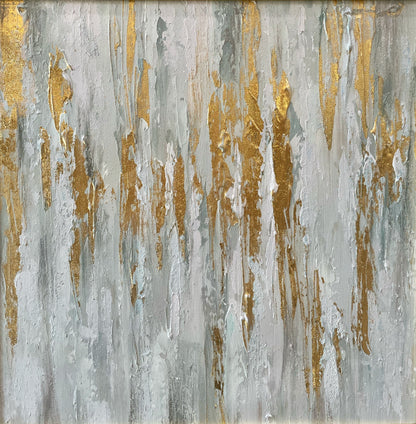 Abstract Gold and Grey Streaks Oil Painting