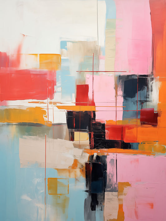 Contemporary Abstract Canvas - Soft Hues of Pink and Blue