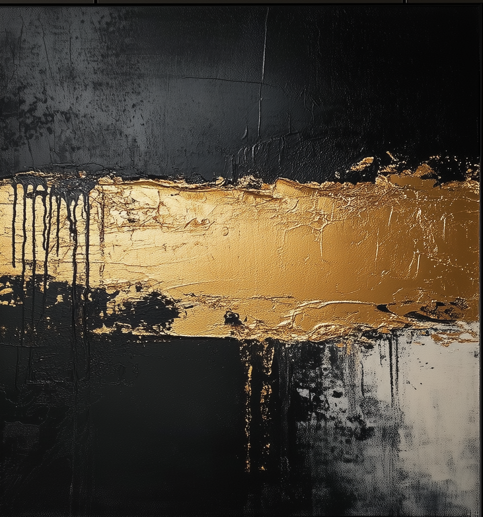 Golden Horizon – Dramatic Black and Gold Abstract Oil Painting