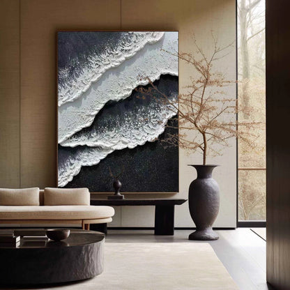 Minimalist Black & White Texture Painting CM#131