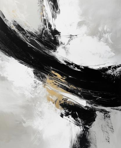 Bold Black and White Brush Strokes – Minimalist Abstract Oil Painting