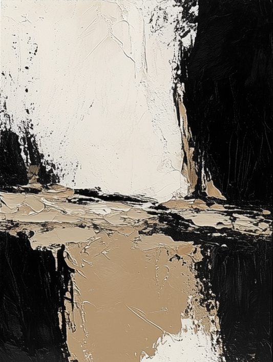 Textured Beige and Black Abstract – Modern Oil Painting for Neutral Decor