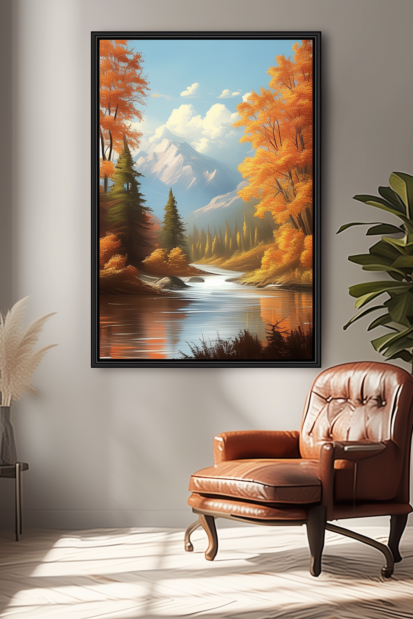 Mountain River in Fall – Vibrant Autumn Oil Painting