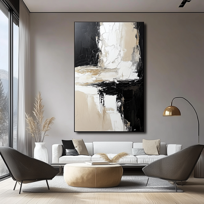 Black and White Abstract Textured Canvas – Elegant Modern Wall Art