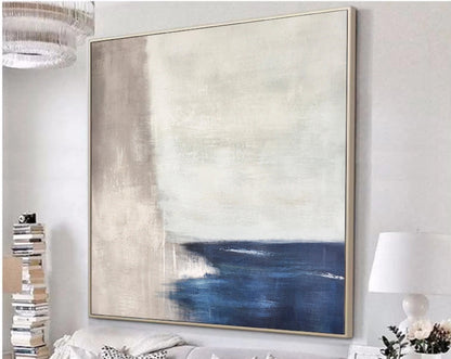 Minimalist Abstract Blue and Beige Acrylic Painting