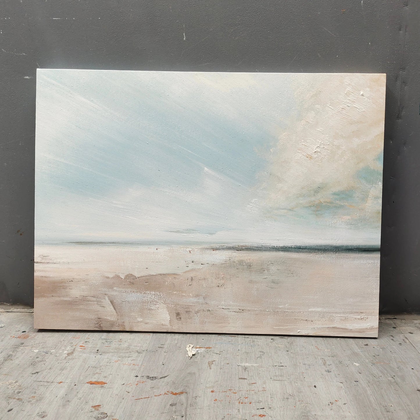 Minimalist White Blue Ocean Painting CM#129