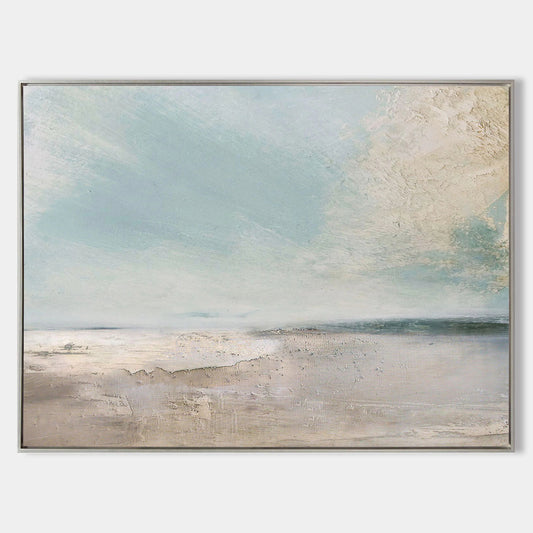 Minimalist White Blue Ocean Painting CM#129