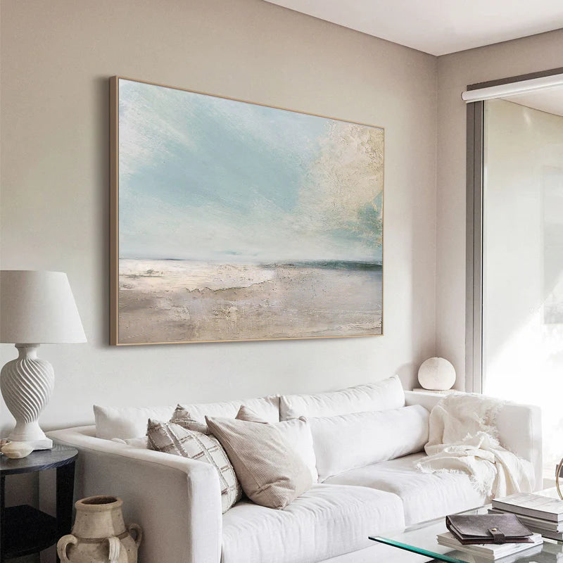 Minimalist White Blue Ocean Painting CM#129