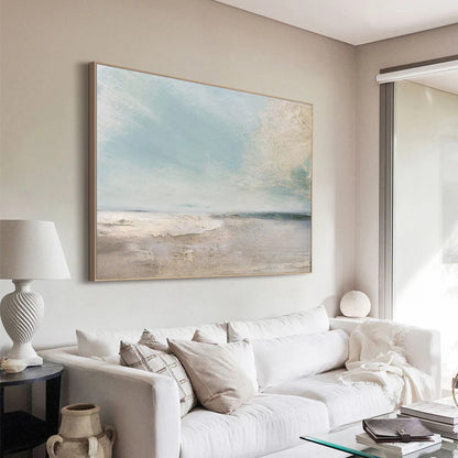 Minimalist White Blue Ocean Painting CM#129