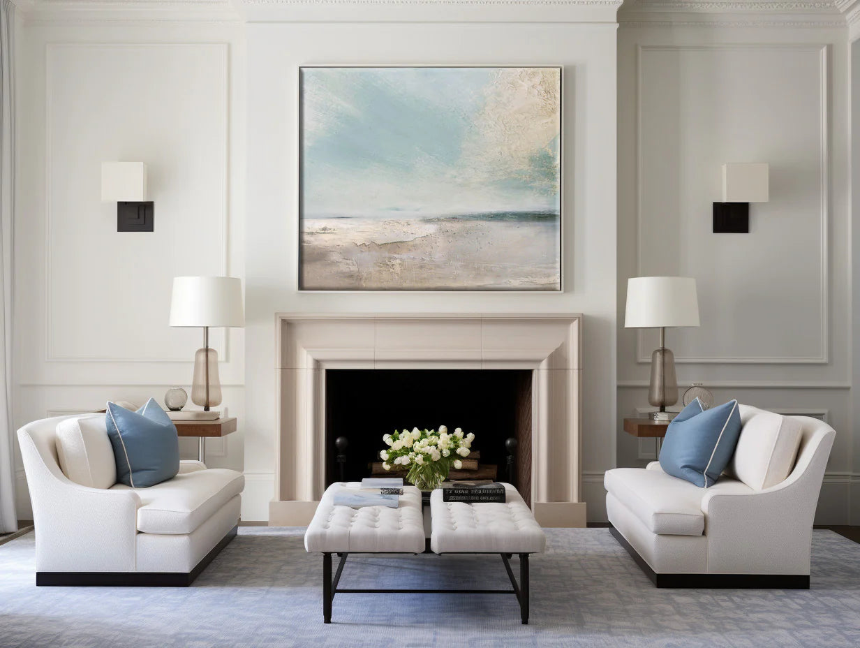 Minimalist White Blue Ocean Painting CM#129