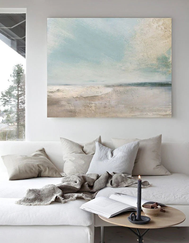 Minimalist White Blue Ocean Painting CM#129